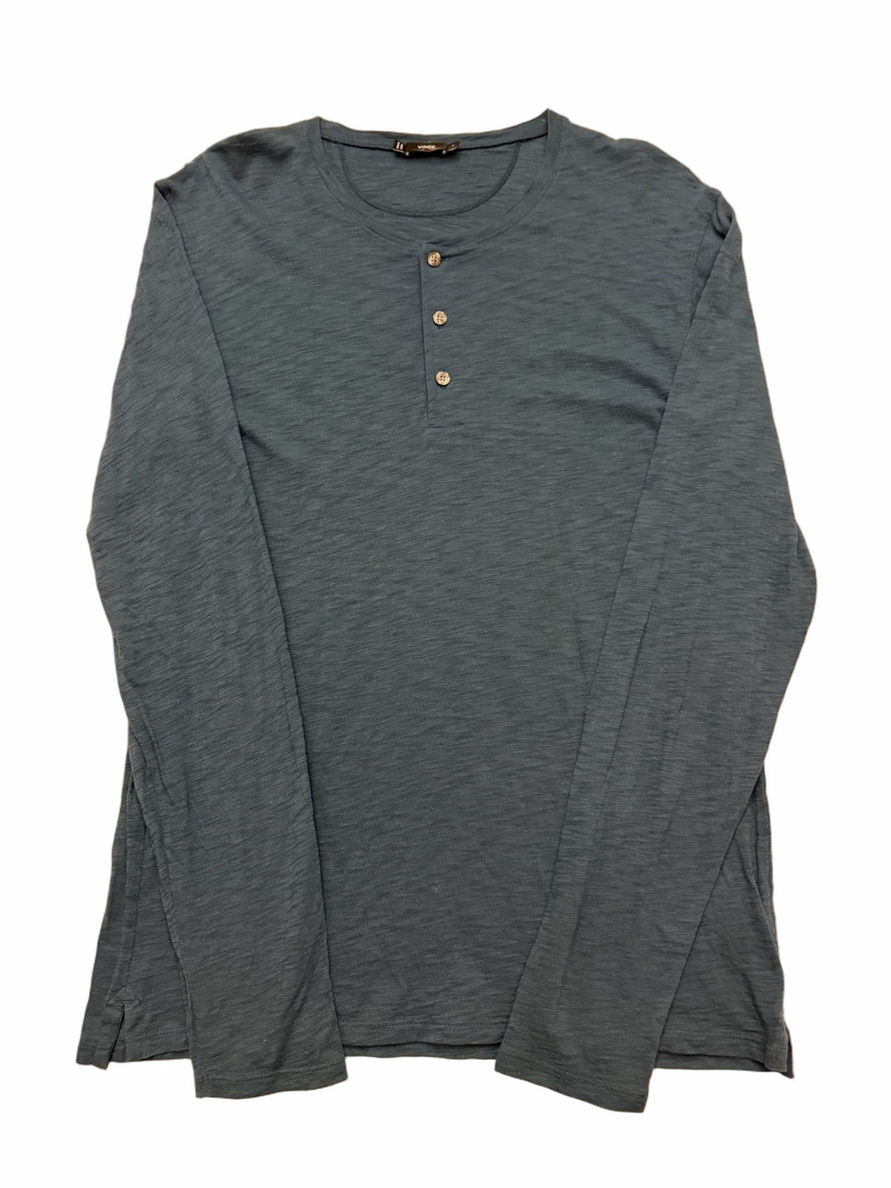 Vince Men Medium Cotton Long-Sleeve Henley Shirt Blue Button Up Lightweight